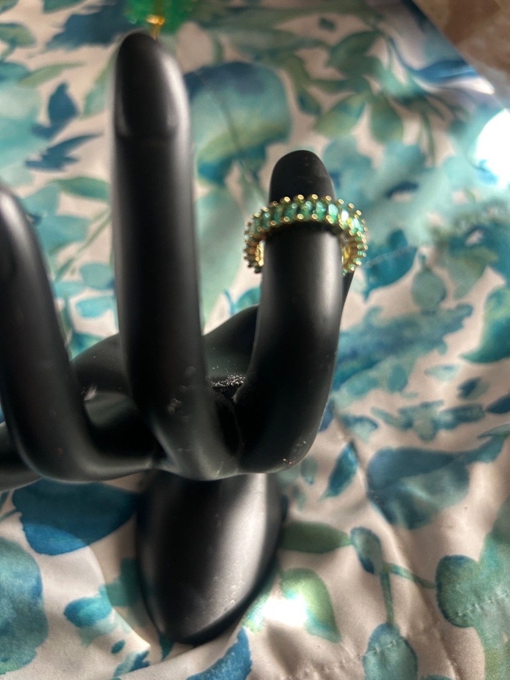 Gold Band Ring with Aqua Green Stones - Women's Fashion Ring